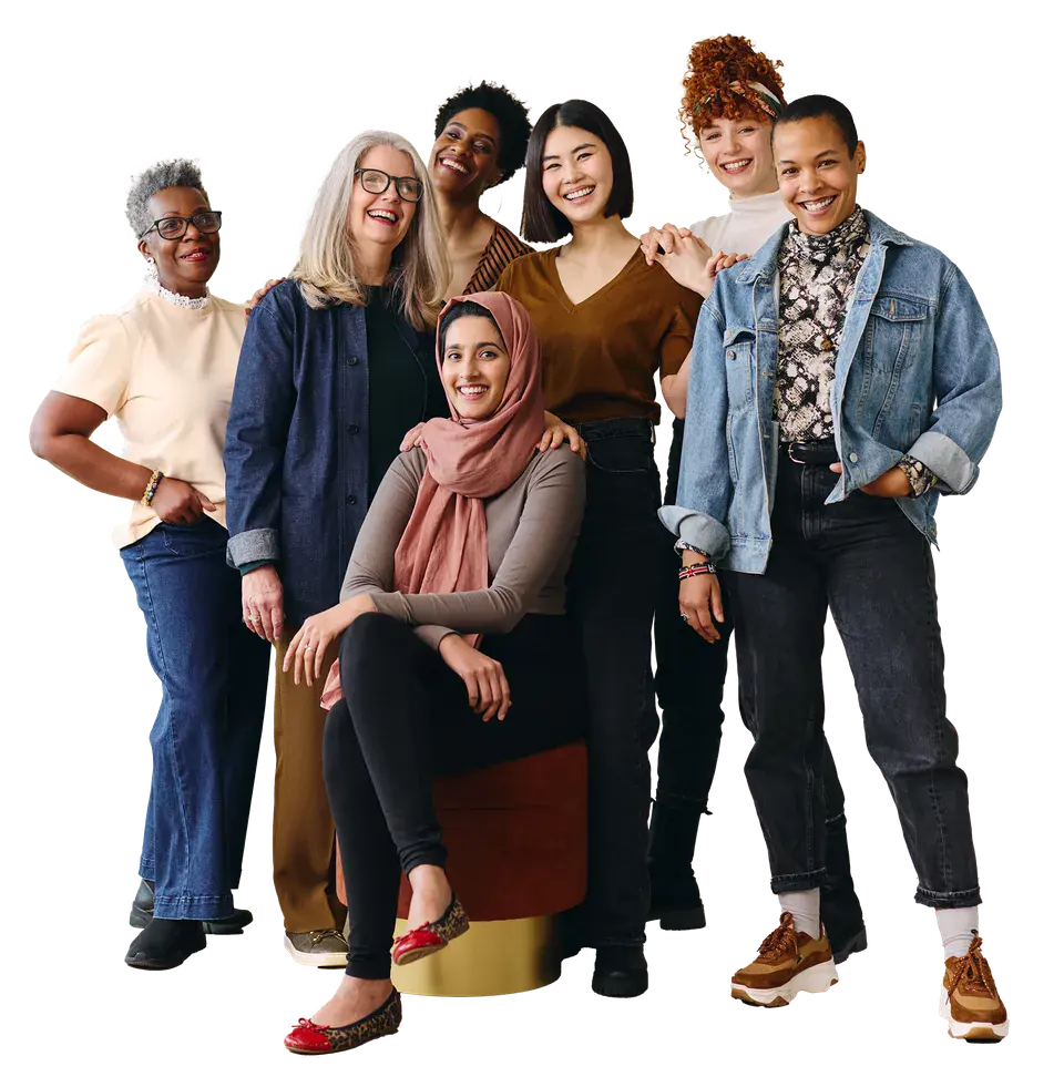 Diverse group of women smiling together