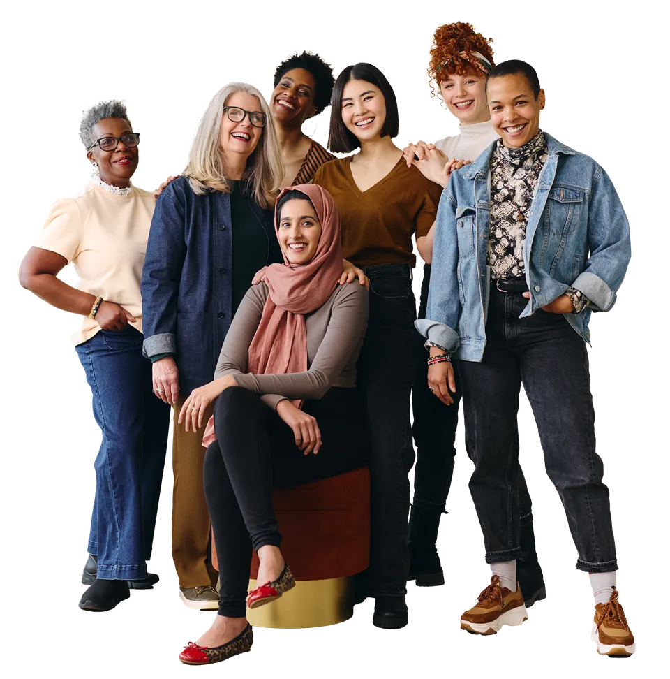 Diverse group of women smiling together